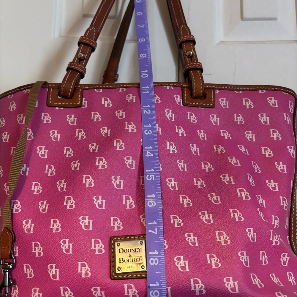Dooney & Bourke Pink Tote with Monogram Pattern and Leather Handles